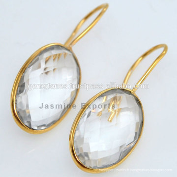 Designer Gold Vermeil Cristal Quartz Boucles d&#39;oreilles en pierres précieuses en argent pour un jour très spécial Noël